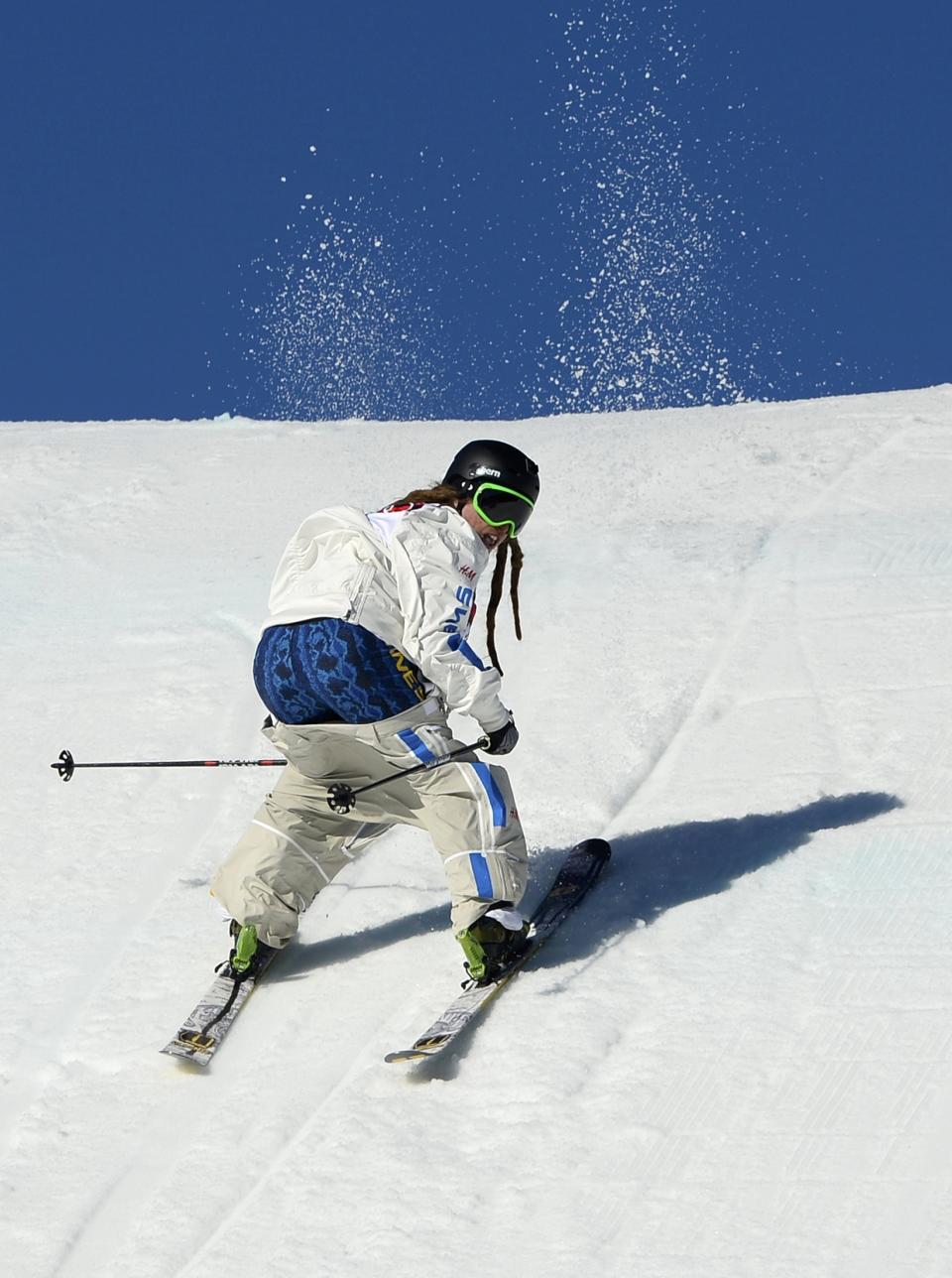 Sweden's Henrik Harlaut slides during the men's freestyle skiing slopestyle qualification round at the 2014 Sochi Winter Olympic Games in Rosa Khutor February 13, 2014. REUTERS/Dylan Martinez