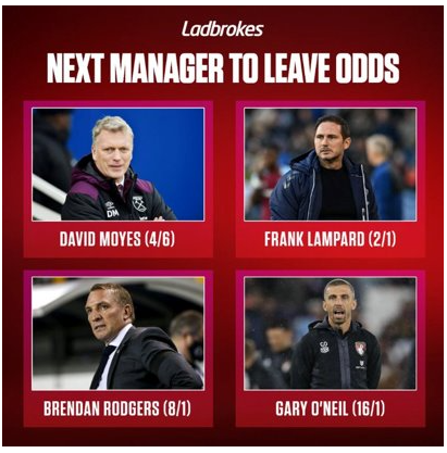 The Ladbrokes ad banned by the ASA for featuring managers David Moyes, Frank Lampard, Brendan Rodgers and Gary O’Neil (ASA/PA)