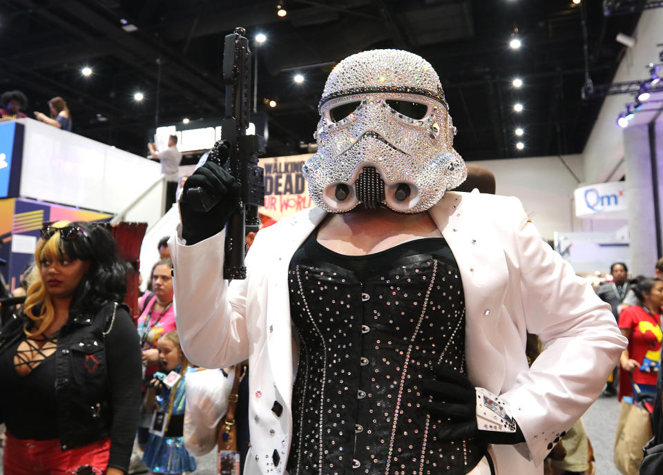 <p>Cosplayer dressed as Crystal trooper, inspired by <i>Star Wars</i>, at Comic-Con International on July 21, 2018, in San Diego. (Photo: Angela Kim/Yahoo Entertainment) </p>