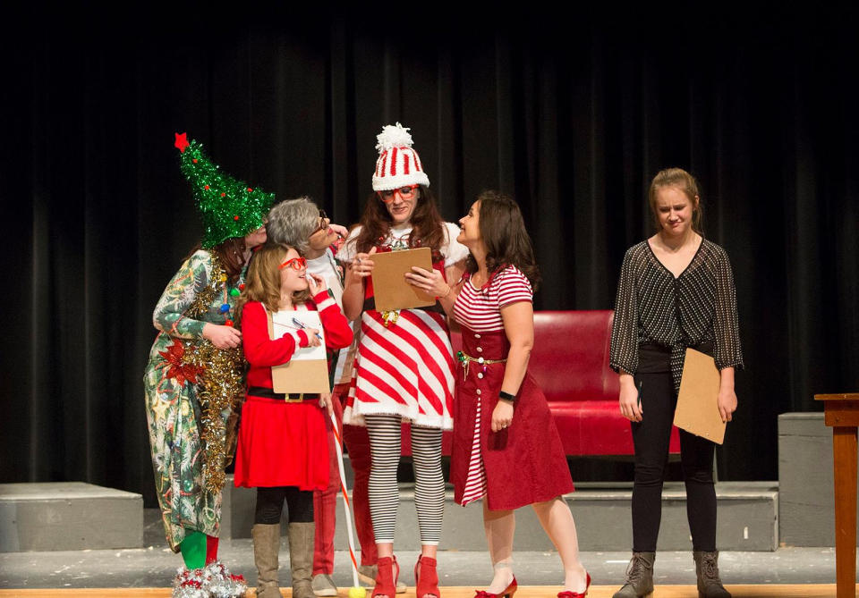 This 2017 photo provided by the Hemingford Community Theater in Hemingford, Neb., shows a scene from "On the Worst Day of Christmas," one of their holiday productions. The theater's mission is to produce engaging and entertaining theater, while giving youth opportunities to develop life skills through stage skills, while fostering a love of the arts in the theater's rural community. For many, community plays are a holiday tradition. (Just Shoot Me Photographics/Hemingford Community Theater via AP)