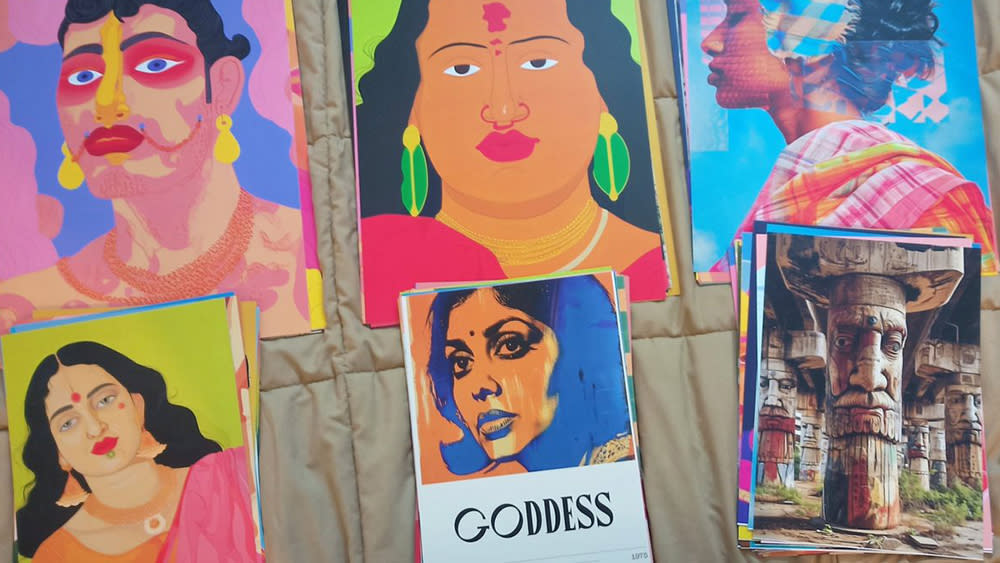  AI-generated art on sale at a stall in India. 