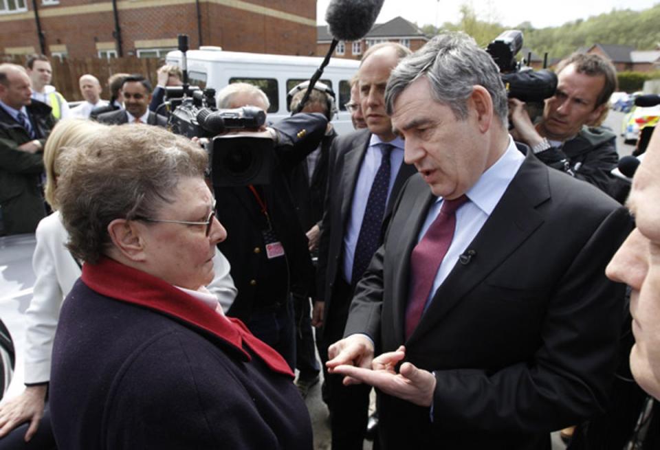 Gordon Brown was berated by Gillian Duffy during a walkaround of Rochdale (REUTERS)