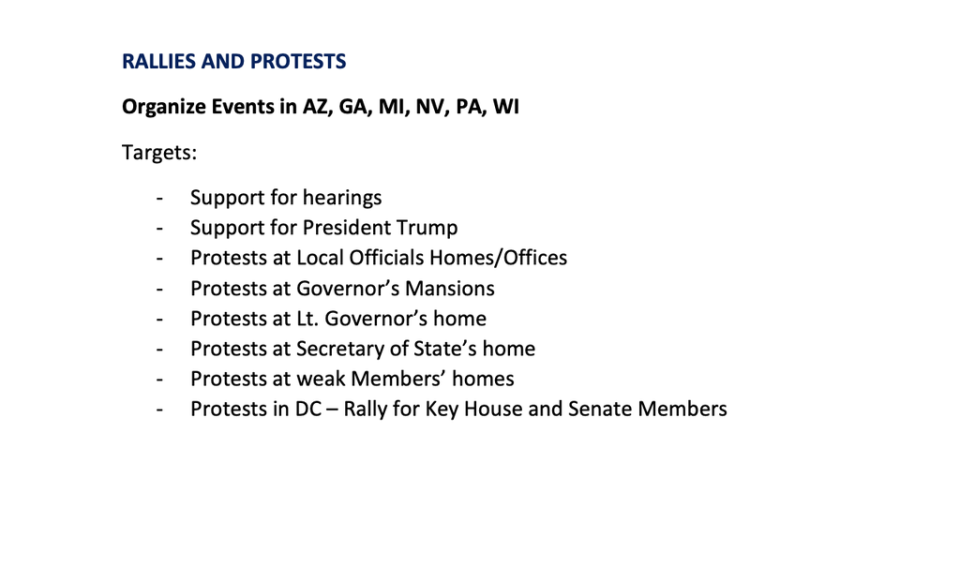 One part of a 22-page “strategic communications plan” provided to the January 6th select committee singles out the homes of election officials for protests (Bernard Kerik)