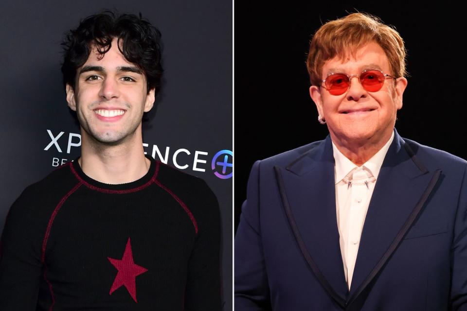 <p>Vivien Killilea/Getty, JMEnternational/JMEnternational for BRIT Awards/Getty </p> Stephen Sanchez in February 2023; Elton John in May 2021