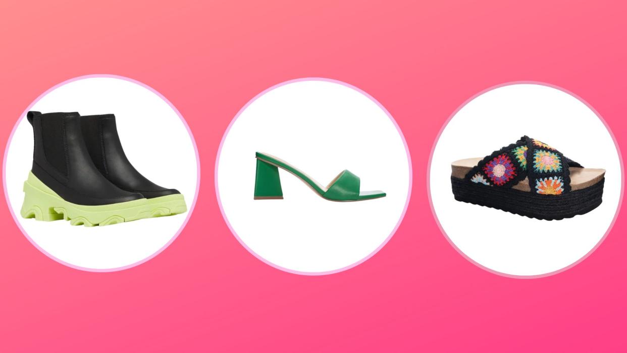  Nordstrom shoes sales collection items that will be discounted during the anniversary sale on a pink background 