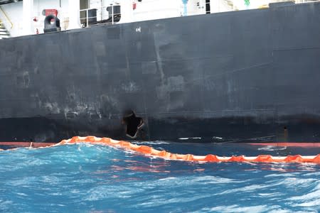 FILE PHOTO: A damage is seen of Japanese-owned Kokuka Courageous tanker off the coast of Fujairah, United Arab Emirates