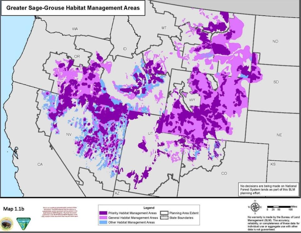 Greater Sage Grouse habitat throughout the western United States