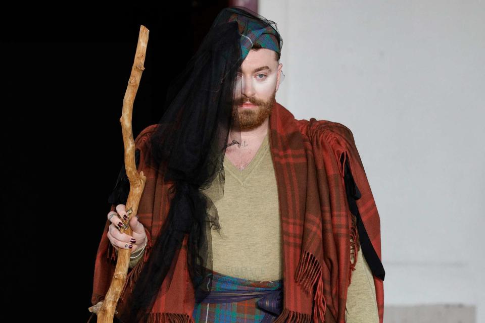 <p> GEOFFROY VAN DER HASSELT/AFP via Getty</p> Sam Smith walks in the Vivienne Westwood show at Paris Fashion Week on March 2, 2024