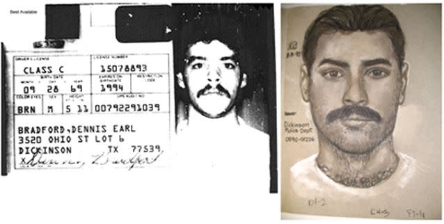 Dennis Earl Bradford's drivers license and a police sketch put together with Jennifer Schuett's help. Photo: FBI via Flickr/Jennifer Schuett