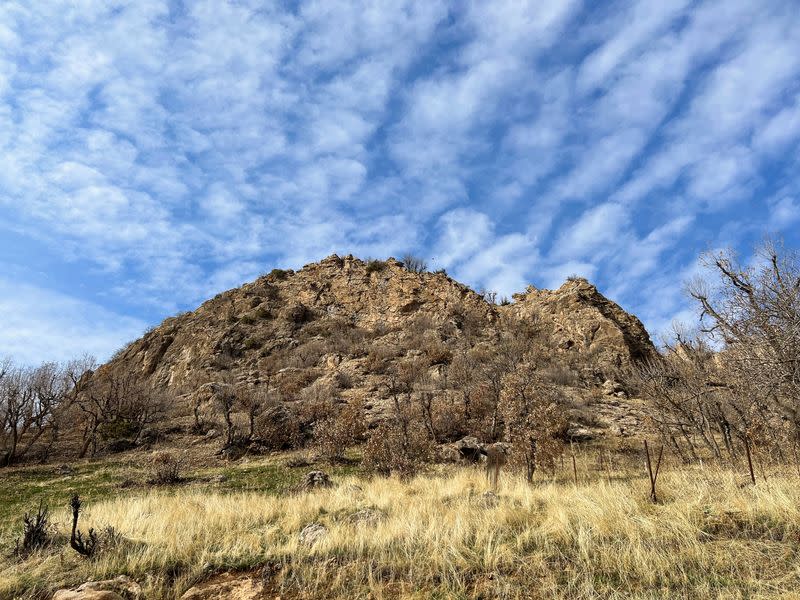 A general view shows a mountain in the village in Dohuk