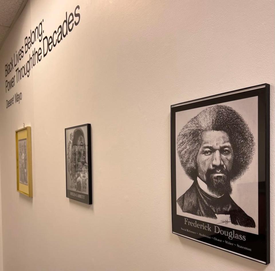 Deseré Mayo's new art exhibit at Malone University features prominent and historic Black Americans, including Frederick Douglass, Barack Obama, John Lewis, Hank Aaron, Muhammad Ali and others.