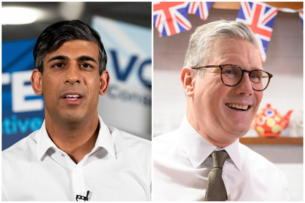 Rishi Sunak and Sir Keir Starmer on the campaign trail on Monday. (Getty Images)