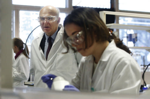 UK Business Secretary Vince Cable, during a tour of the EPSRC Centre for Innovative Manufacturing in Continuous Manufacturing and Crystallisation (CMAC), which he formally opened (PA)