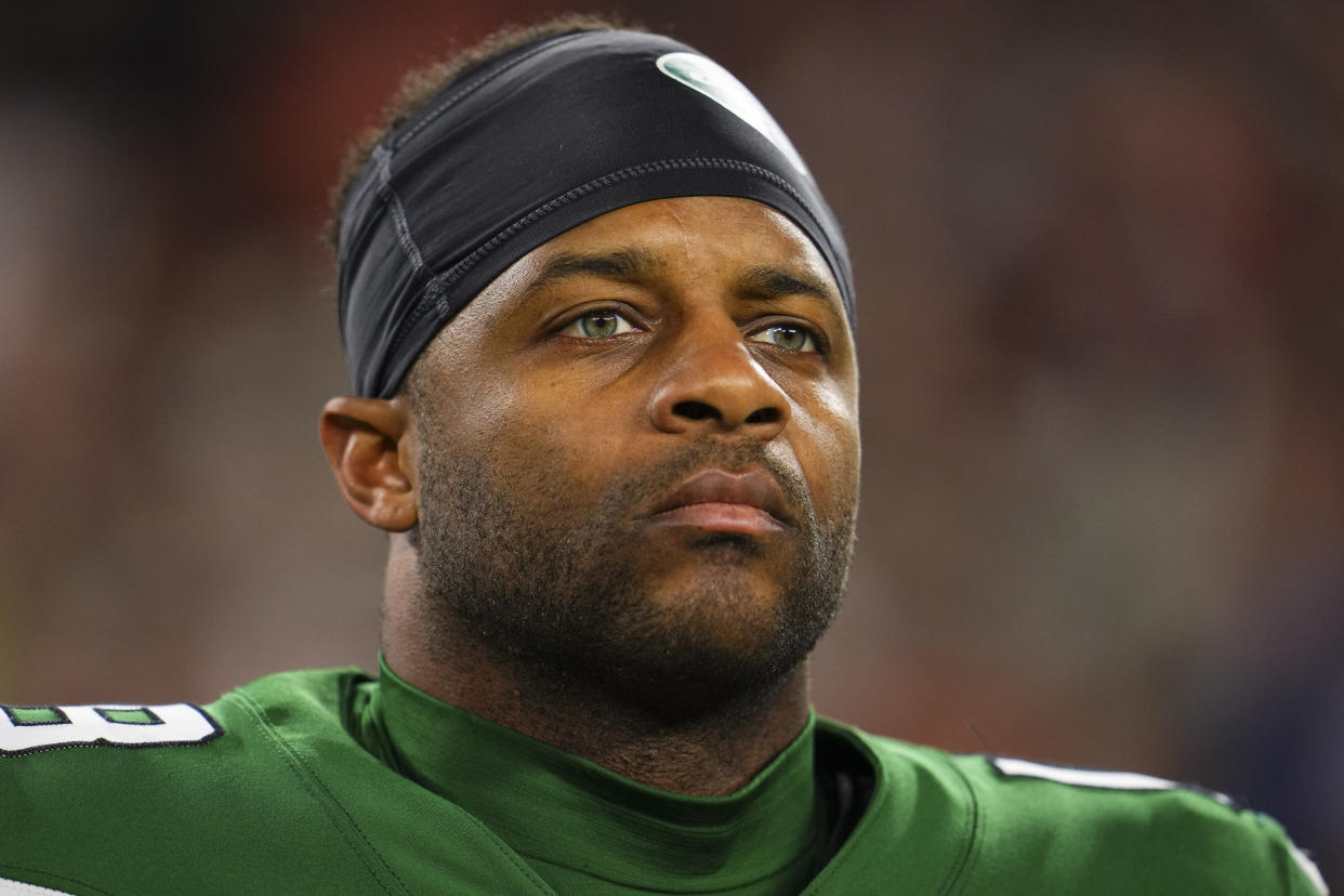 CLEVELAND, OH - DECEMBER 28: Randall Cobb #18 of the New York Jets looks on on from the sideline prior to an NFL football game against the Cleveland Browns at Cleveland Browns Stadium on December 28, 2023 in Cleveland, Ohio. (Photo by Cooper Neill/Getty Images)