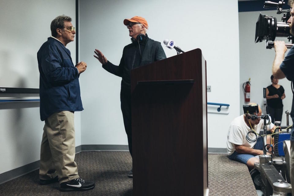 Paterno Al Pacino as Joe Paterno on set with director Barry Levinson HBO Movie