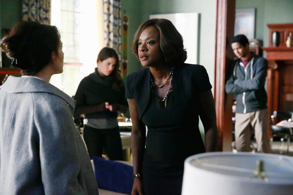 L-R: Jackie Geary, Karla Souza, Viola Davis, Alfred Enoch in Season 1, Episode 11 of ‘How To Get Away with Murder.’ - Credit: Mitch Haaseth/©ABC/courtesy Everett Collection