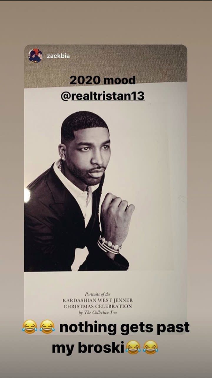 Rob wasn't the only surprise guest of the evening. Khloé's ex and father to her daughter, True, was in attendance. Tristan Thompson <a href="https://people.com/tv/kardashian-christmas-party-tristan-thompson-khloe-kardashian/" rel="nofollow noopener" target="_blank" data-ylk="slk:posted a photo of himself;elm:context_link;itc:0;sec:content-canvas" class="link ">posted a photo of himself</a> inside the event's photobooth. 