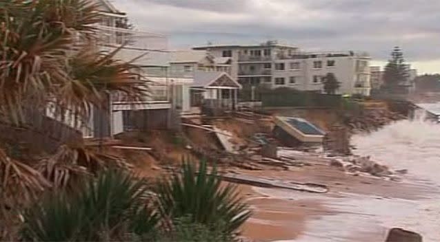 Ms Silk's garden had been washed away and her neighbour's swimming pool completely dislodged by the storm. Photo: 7 News