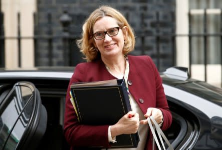 FILE PHOTO: Britain's Home Secretary Amber Rudd arrives in Downing Street, London, April 24, 2018. REUTERS/Henry Nicholls