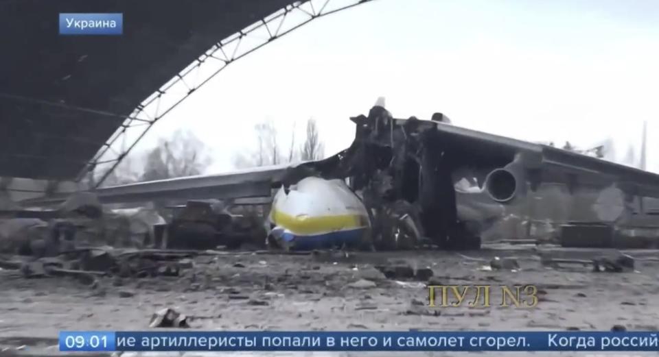 Image of wrecked Antonov AN-225 plane at Hostomel airport, near Kyiv, Ukraine