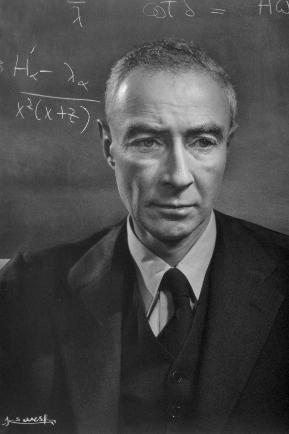 A black-and-white photo of J. Robert Oppenheimer in 1950.