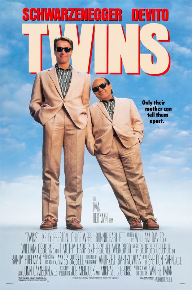 Arnold Schwarzenegger and Danny DeVito in "Twins" movie poster<p>Universal Pictures</p>