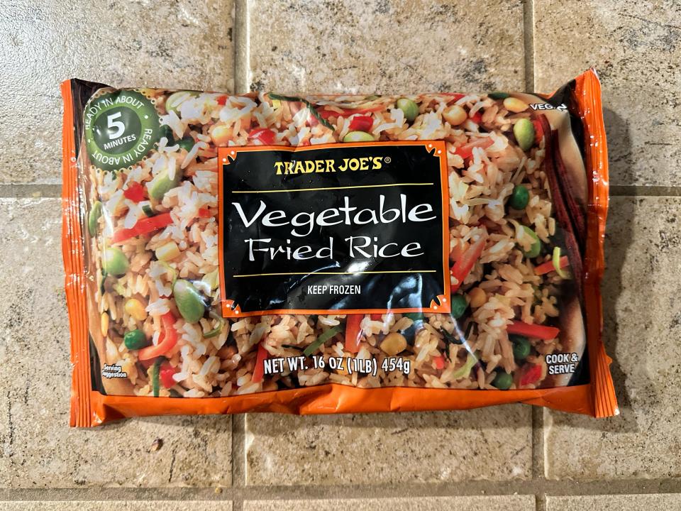 A bag of Trader Joe's vegetable fried rice