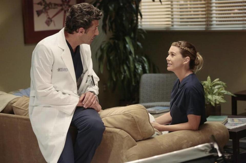 Patrick Dempsey and Ellen Pompeo appear in a scene from “Grey’s Anatomy.” Dempsey’s character has since died.