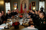 U.S. Defense Secretary James Mattis, Secretary of State Mike Pompeo meet with Chinese Minister of National Defense Gen. Wei Fenghe and Chinese Communist Party Office of Foreign Affairs Director Yang Jiechi during the second U.S. - China Diplomatic and Security Dialogue at the State Department in Washington, U.S., November 9, 2018. REUTERS/Yuri Gripas