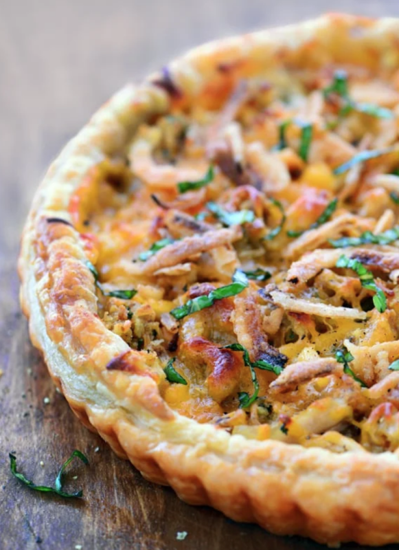<p>The Gunny Sack</p><p>This Thanksgiving pizza recipe is the best way to eat Thanksgiving leftovers. It has turkey, mashed potatoes, stuffing and more all in a puff pastry crust! </p><p><strong>Get the recipe: <a href="https://www.thegunnysack.com/thanksgiving-pizza/" rel="nofollow noopener" target="_blank" data-ylk="slk:The Gunny Sack;elm:context_link;itc:0;sec:content-canvas" class="link rapid-noclick-resp">The Gunny Sack</a></strong></p>
