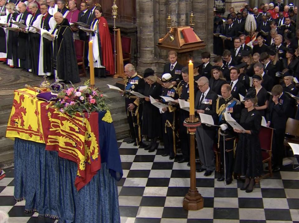 The royal family pay their respects at the Queen's funeral.