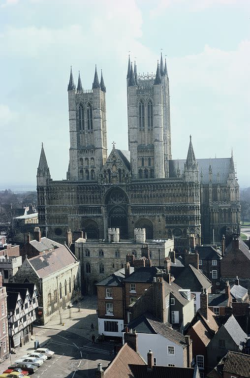 Vista da Catedral de Lincoln do castelo, Lincoln, Lincolnshire, Inglaterra