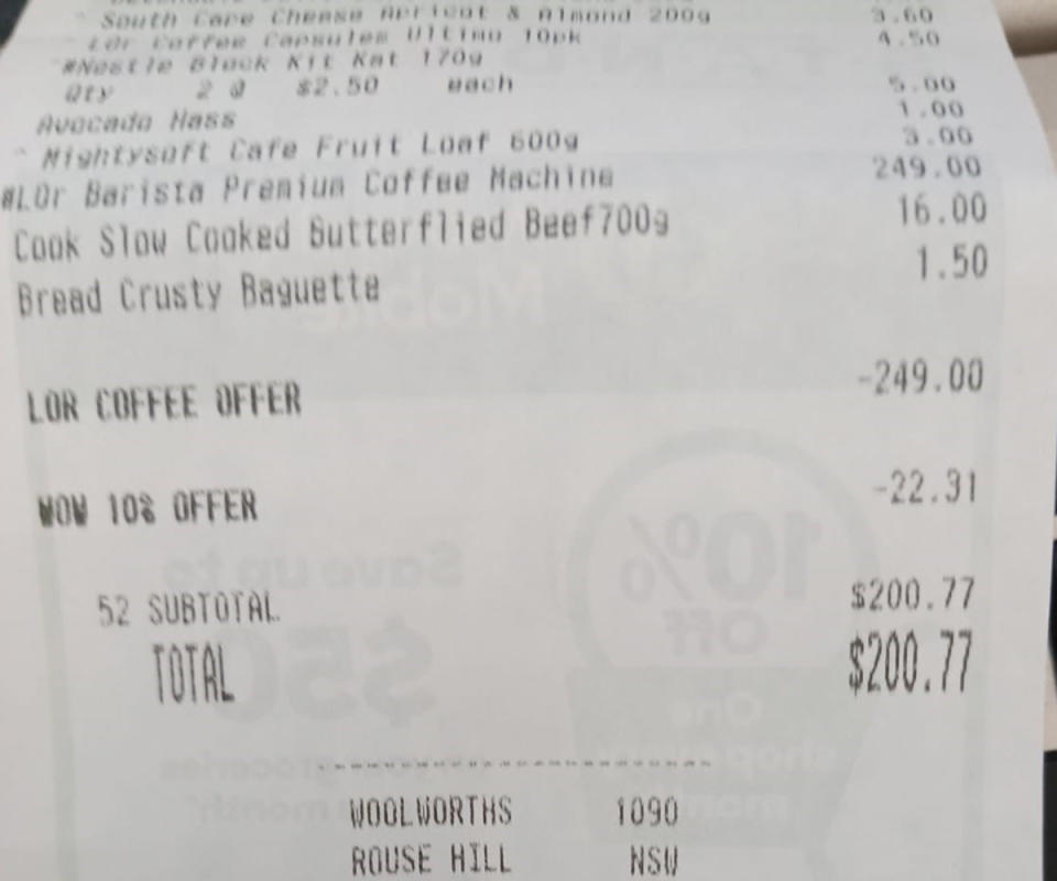Woolies free coffee machine with receipt