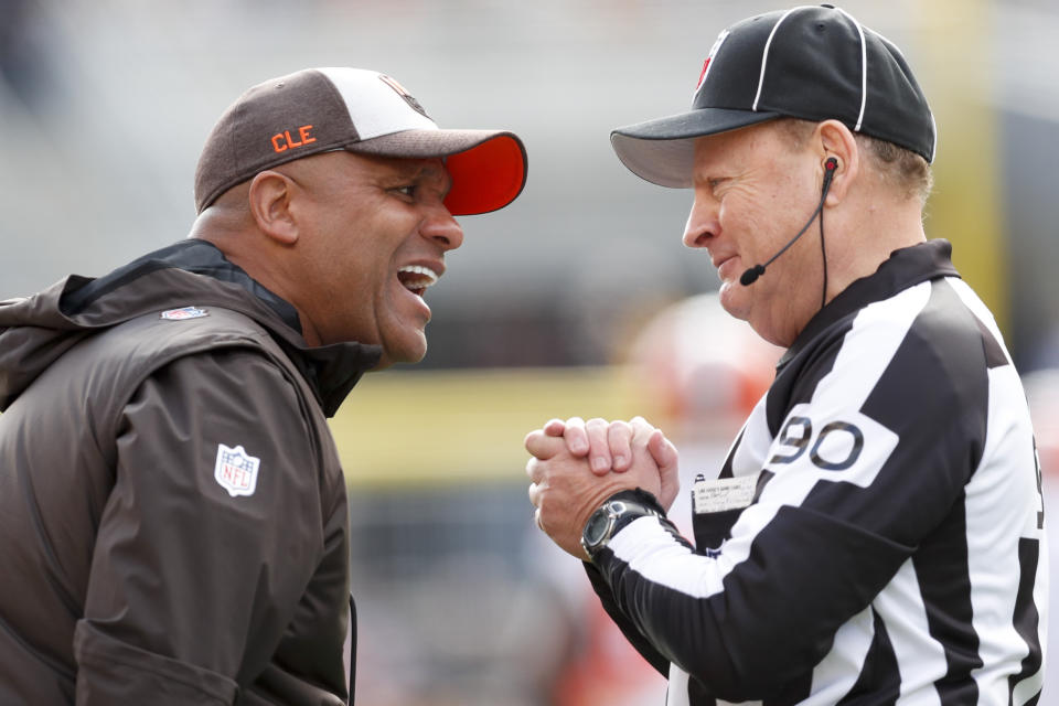 Hue Jackson’s last game as head coach of the Cleveland Browns was a 33-18 defeat to the Pittsburgh Steelers. (AP)