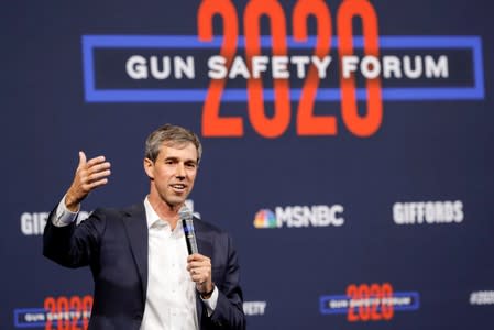 U.S. Democratic presidential candidate and former Texas Congressman Beto O'Rourke responds to a question during a forum held by gun safety organizations the Giffords group and March For Our Lives in Las Vegas