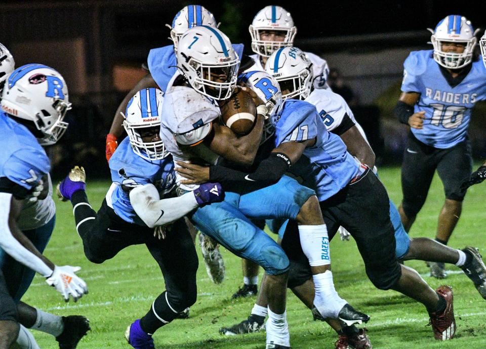 Justus Durant of Bayside runs the ball during the game against Rockledge Friday, Sept. 16, 2021. Craig Bailey/FLORIDA TODAY via USA TODAY NETWORK