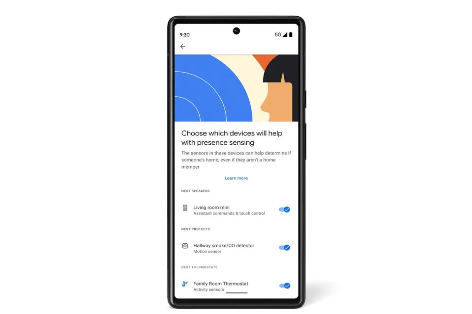 Google Home presence sensing settings on Android