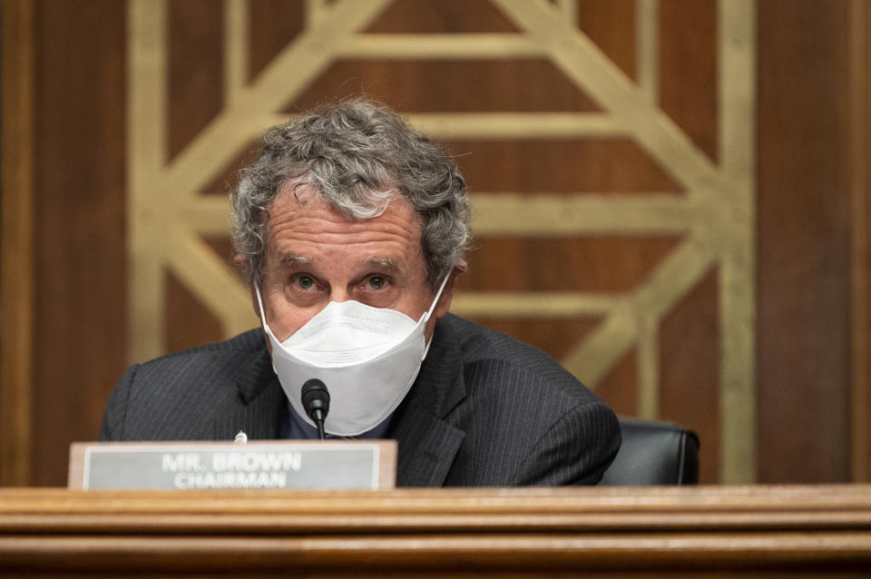 Sen. Sherrod Brown questions SEC Chair Gary Gensler during a Senate Banking, Housing, and Urban Affairs Committee hearing on Sept. 14, 2021. (Photo by Bill Clark/CQ-Roll Call, Inc via Getty Images)