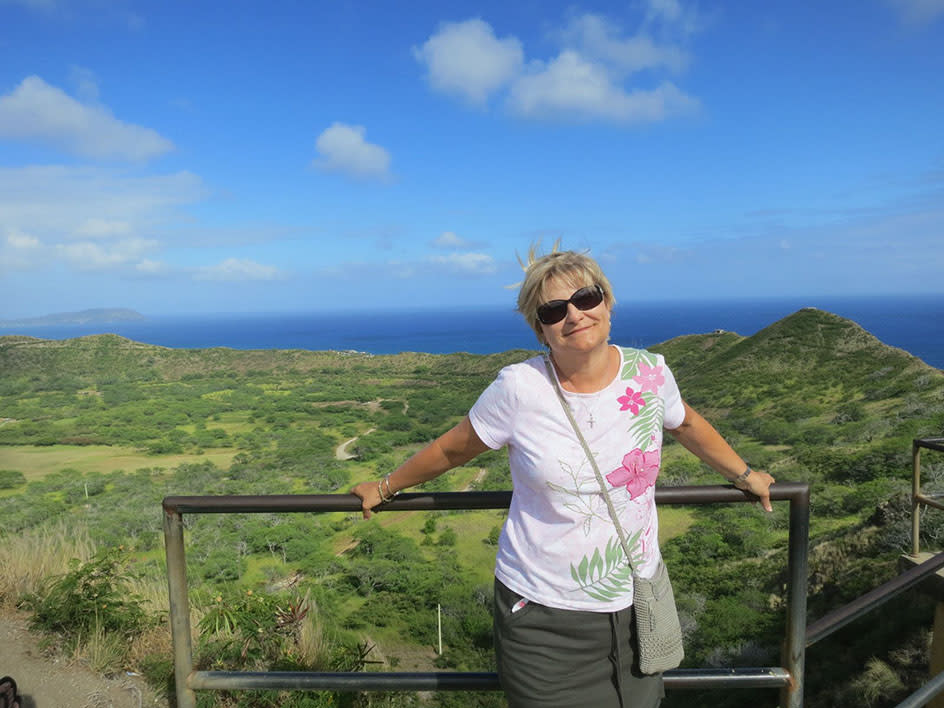 Jane Wooten hiking Diamond Head in Hawaii.