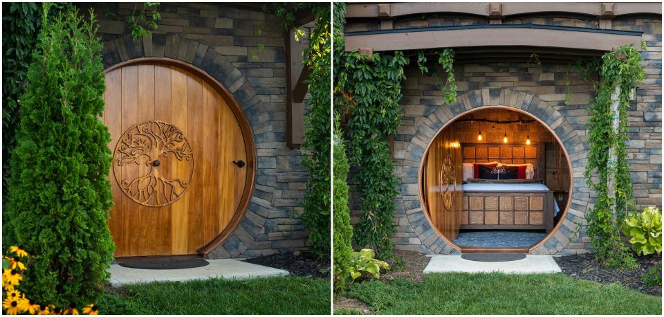 The wooden side door at Dragon's Knoll in North Carolina.