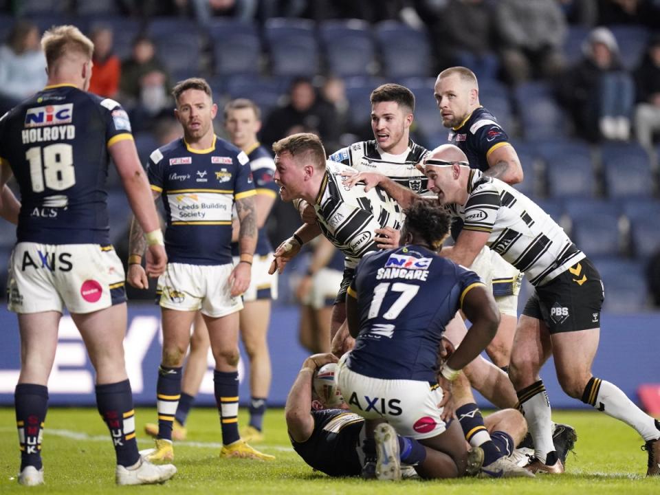 Scott Taylor scores for Hull FC, Super League. PA. Credit: Alamy