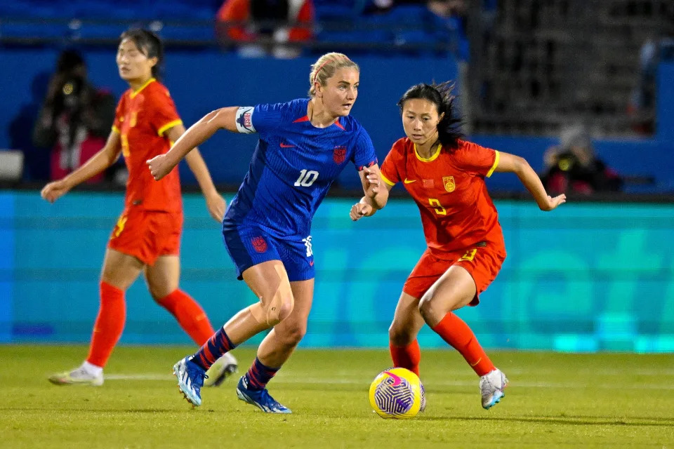 USWNT midfielder Lindsey Horan dribbles the ball during a friendly match between the United States and China in December.