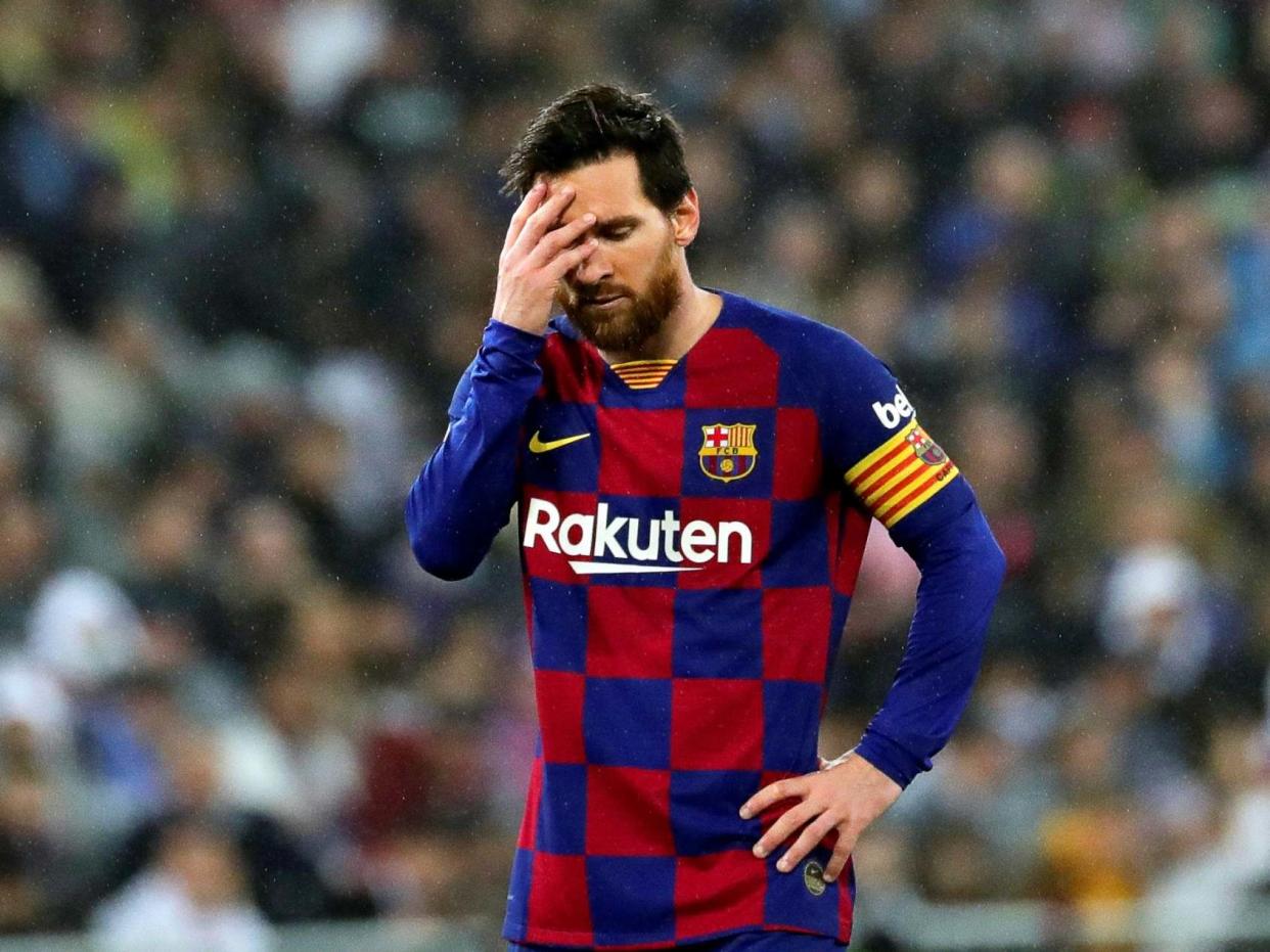 Lionel Messi reacts to Barcelona's El Clasico defeat: EPA