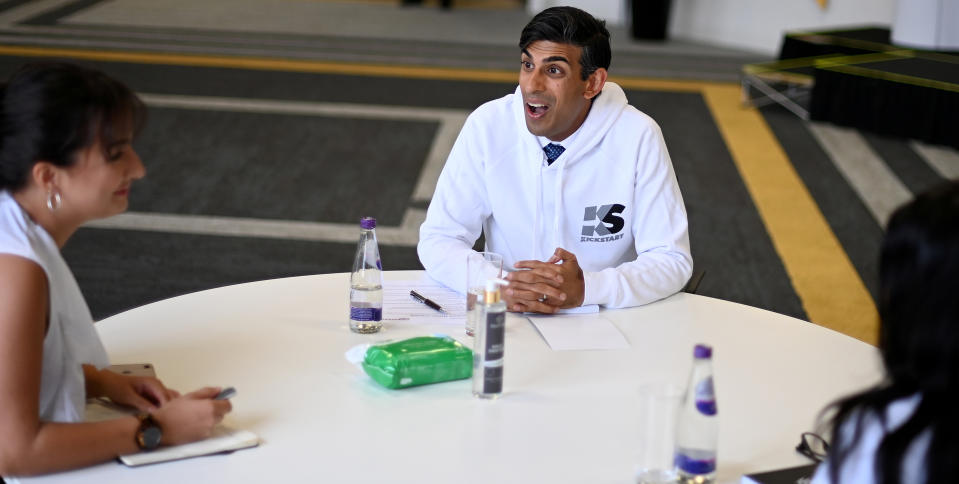 Britain's chancellor of the exchequer Rishi Sunak speaks during the launch of the government's new Kickstart employment scheme, in London, on 2 September. Photo: Daniel Leal-Olivas/Reuters