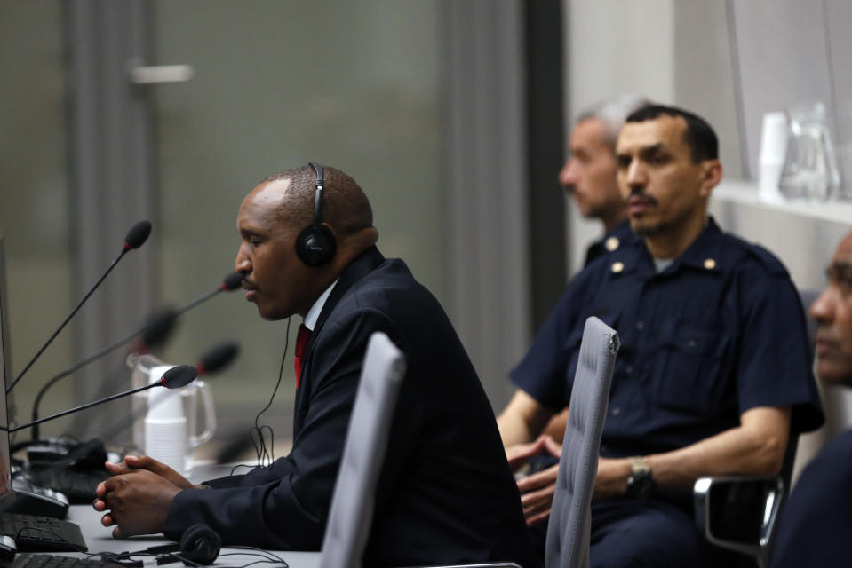 Congolese militia commander Bosco Ntaganda sits in the courtroom of the ICC (International Criminal Court) during his trial at the Hague in the Netherlands, Monday July 8, 2019. The ICC is expected to pass judgement Monday on Ntaganda, accused of overseeing the slaughter of civilians by his soldiers in the Democratic Republic of Congo in 2002 and 2003. (Eva Plevier/Pool via AP)