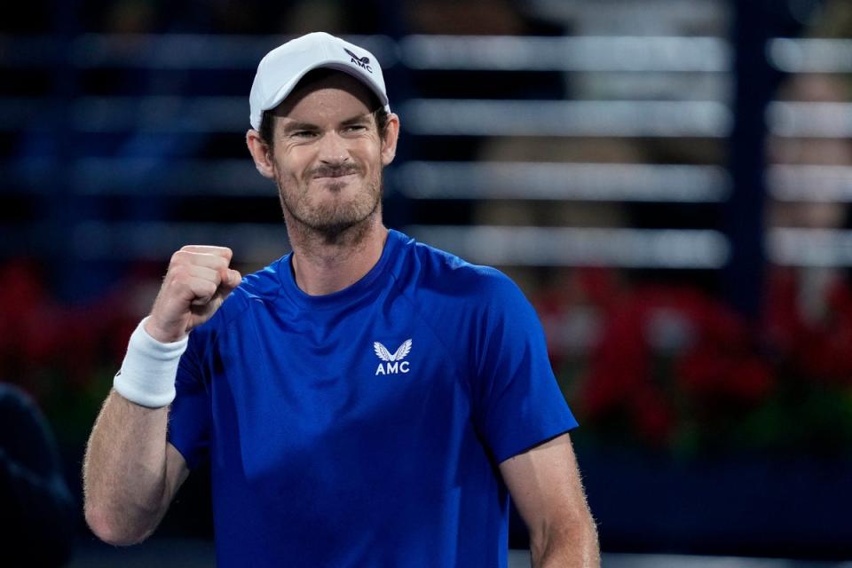 Andy Murray celebrates after beating Denis Shapovalov at the Dubai Open (AP Photo/Kamran Jebreili/PA) (AP)