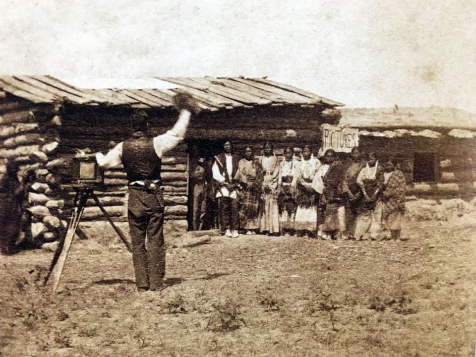 <div class="inline-image__caption"><p>The log cabin studio that was next to the post trader’s store at Camp Robinson, Nebraska </p></div> <div class="inline-image__credit">Nebraska State Historical Society</div>