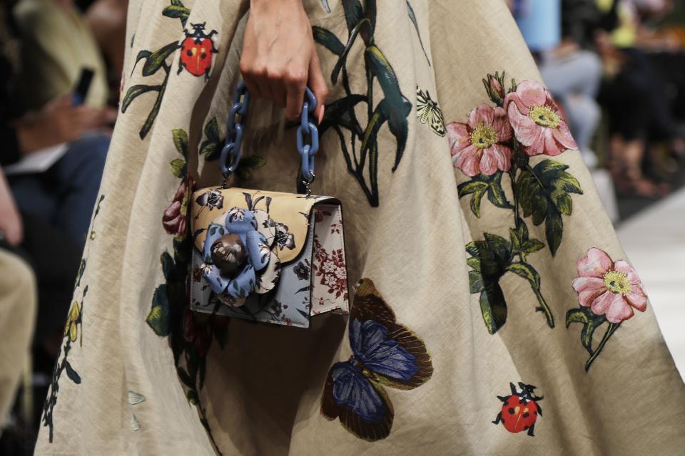 Fashion from the Oscar de la Renta collection is modeled Tuesday, Sept. 10, 2019, during Fashion Week in New York. (AP Photo/Frank Franklin II)