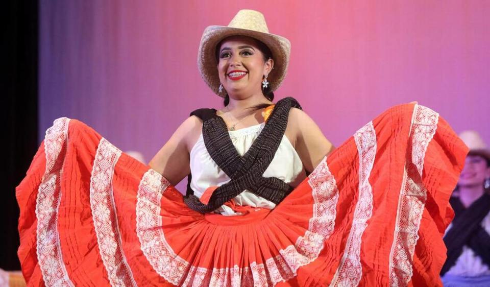 Melissa Garibay performs ‘El Cotón’ from Oaxaca at the Central East Danzantes de Tláloc 25th anniversary show at the Performing Arts Center on May 26, 2023.