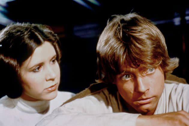 Princess Leia (Carrie Fisher) and Luke Skywalker (Mark Hamill) in the first 